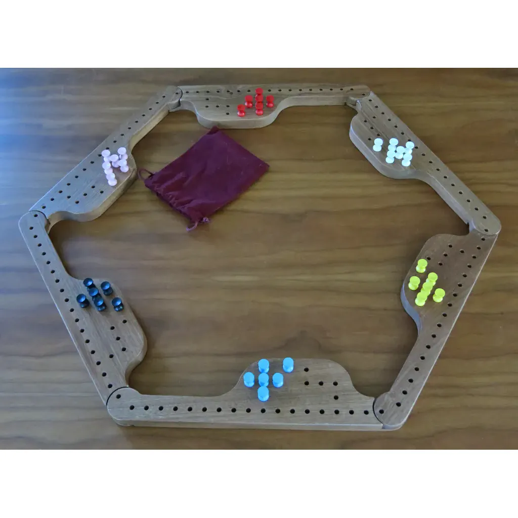 Pegs And Jokers Board Game Set - 10 Player Pegs & 4 Decks Of DLX Poker Cards, Solid Pine Board