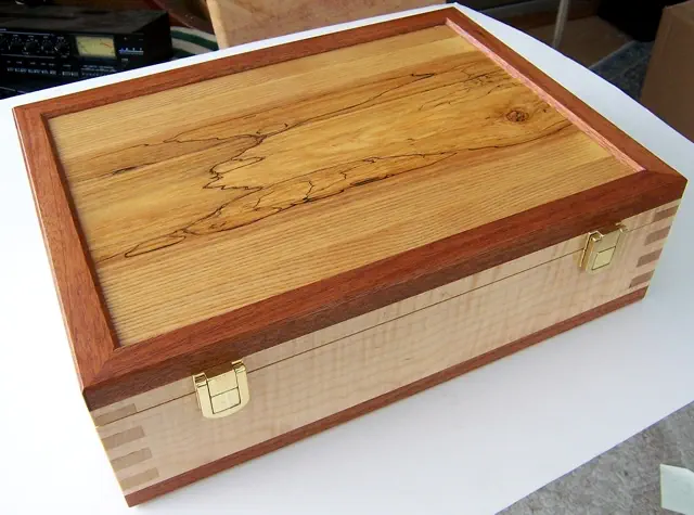 wood lock box with wood hinges