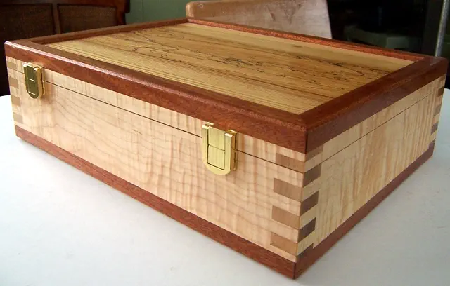 wood lock box with wood hinges