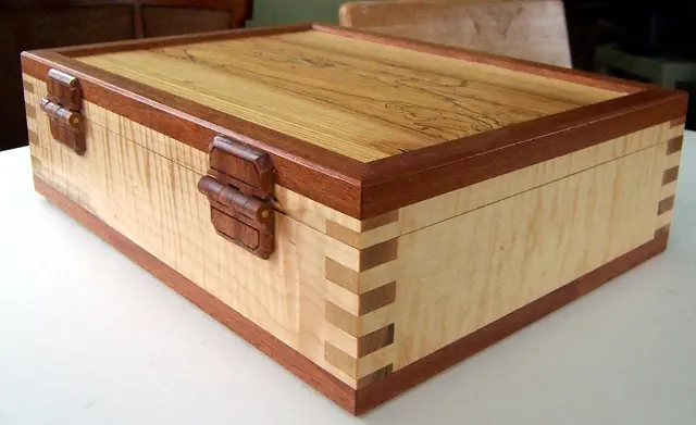 wood lock box with wood hinges