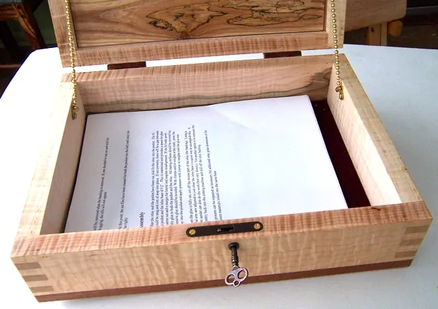 wood lock box with wood hinges