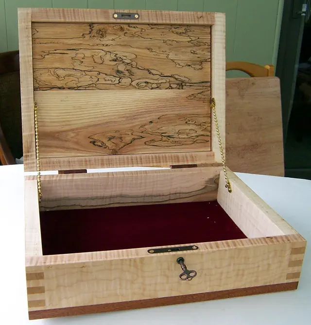wood lock box with wood hinges