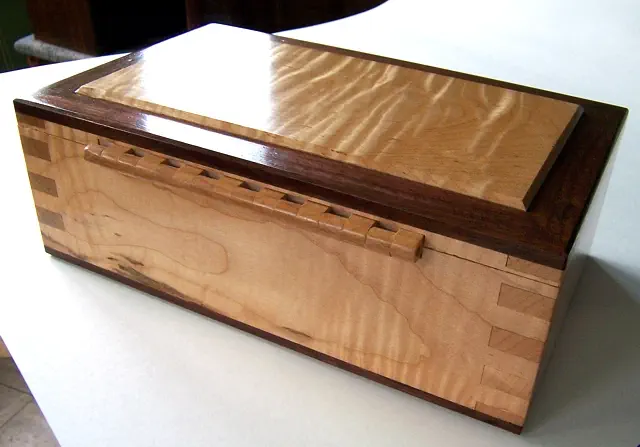 wood lock box with wood hinges