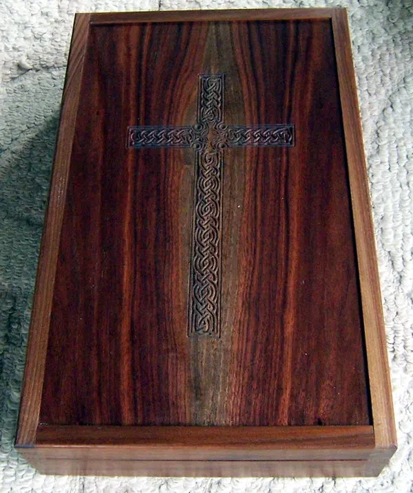 walnut wood box for antique crucifix
