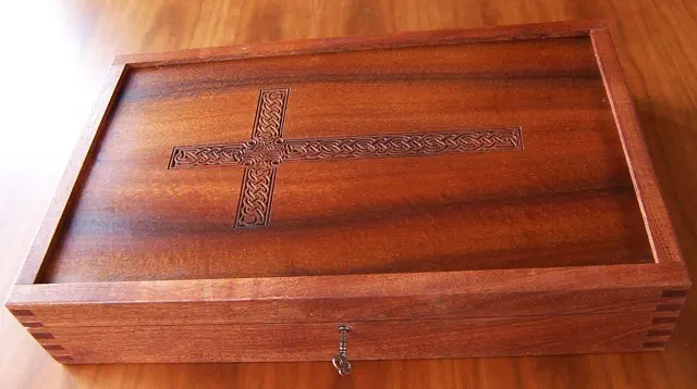 mahogany wood box for antique crucifix